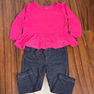 Carters Pink Shirt and Jeans Outfit (18 Months)